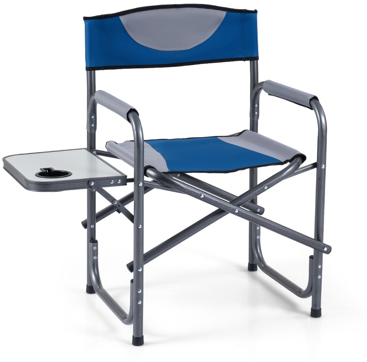 SureDeal® - Tuinmeubel - Regiestoel Opvouwbare Kampeerstoel - Zijtafeltje - Bekerhouder Gestoffeerde Visstoel - Metalen - 54x46x88 cm - Blauw