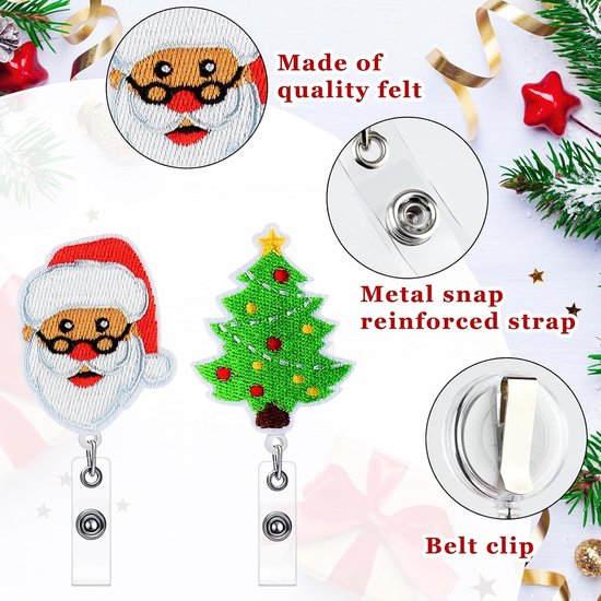 8 Stuks Kerst Vilt Badge Reel - Schattige Badge Houder met Retractable Clip voor Verpleegkundigen, Artsen en Onderwijsprofessionals — afbeelding 2