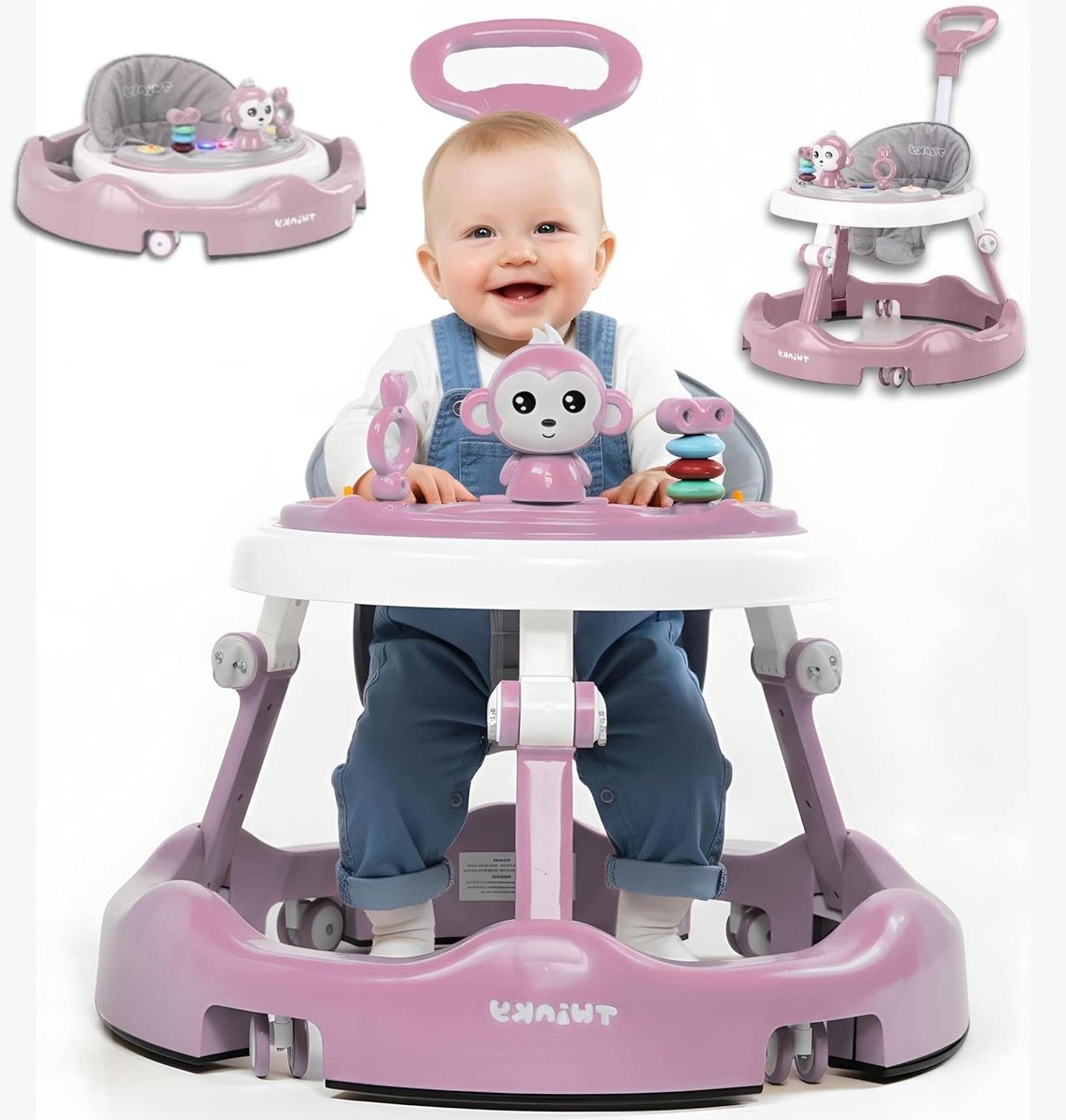 Baby Loopstoel - Loopwagen Baby - Leren Lopen - Inklapbaar met Speelset - 4 Hoogtes - Roze