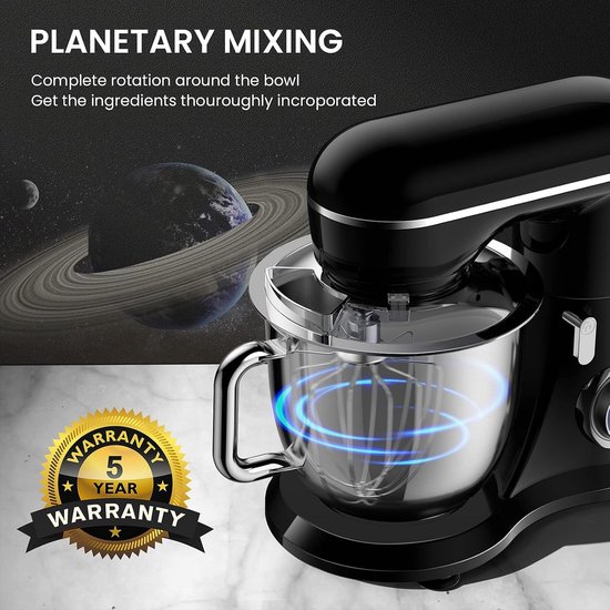 Keukenmachine - Standmixer Deegmixer - Bakken en Maken - Kantelbare Motorkop - 4.5L Kom - Zwart — afbeelding 3