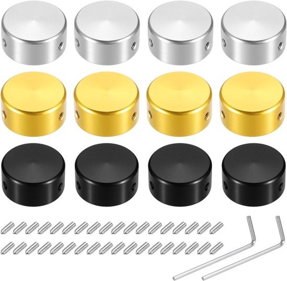 Voetschakelaar Afdekkingen - Pedaal Knoppen - Gitaar Effecten - Set van 12 stuks - Universele 10mm - Zwart Goud Zilver