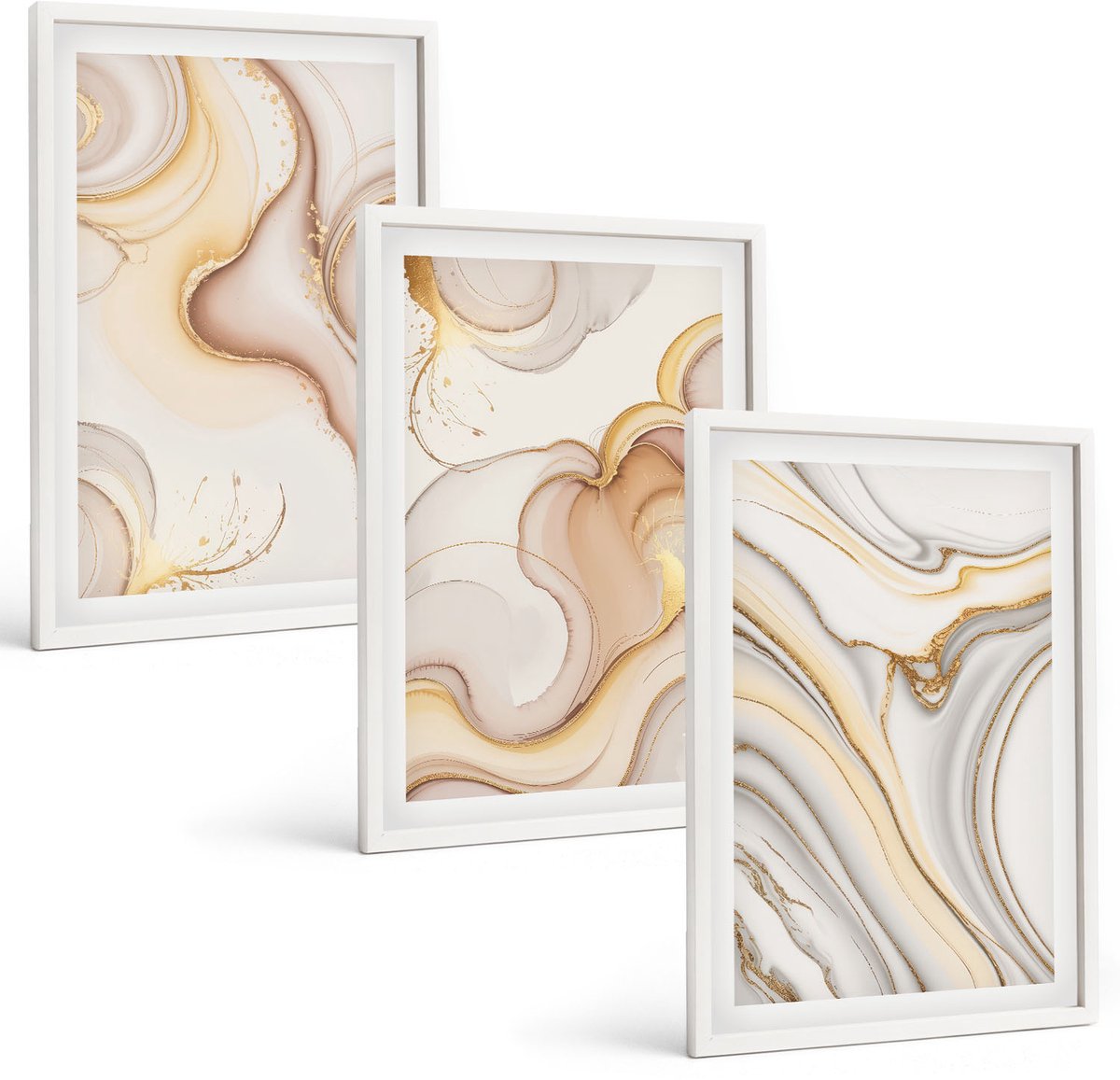 Wallfluent 3-Delige Schilderij Set - Lineaire Abstracte Motieven, Stijlvolle Decoratie - 40 x 60 - Wanddecoratie - Moderne Interieurdecoratie - Woonkamer Decoratie