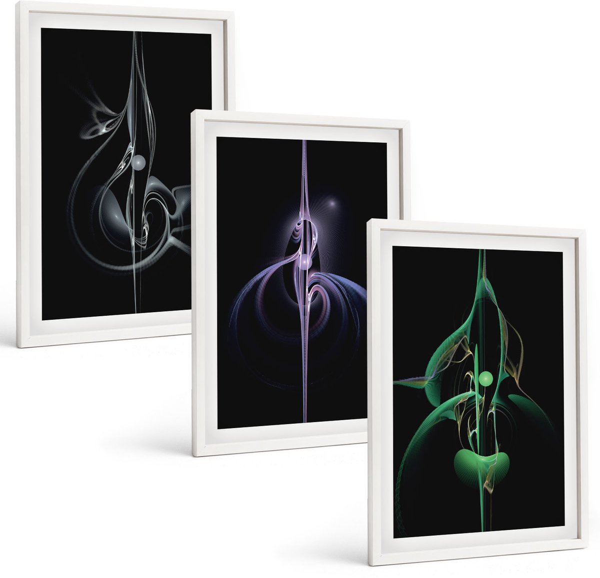 Wallfluent 3-Delige Schilderij Set - Abstracte Patronen In Zwart- En Kleurtinten - 40 x 60 - Stijlvolle Wanddecoratie - Interieur - Woonkamer Decoratie