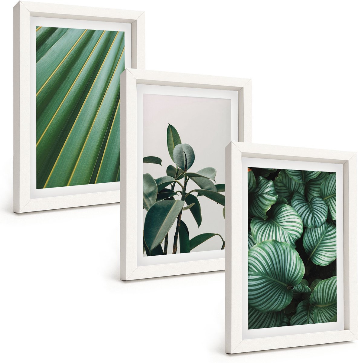 Wallfluent 3-Delige Schilderij Set - Esthetische Tropische Bladeren In Diverse Groene Tinten - 20 x 30 - Stijlvolle Muurdecoratie - Kantoor