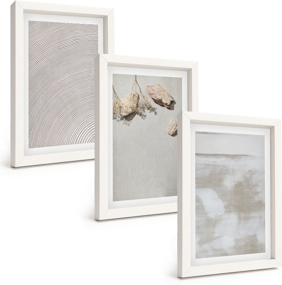Wallfluent 3-Delige Schilderij Set - Zandstenen En Een Verweerde Textuur In Boho-Stijl - 20 x 30 - Stijlvolle Muurdecoratie - Kantoor - Woonkamer Decoratie