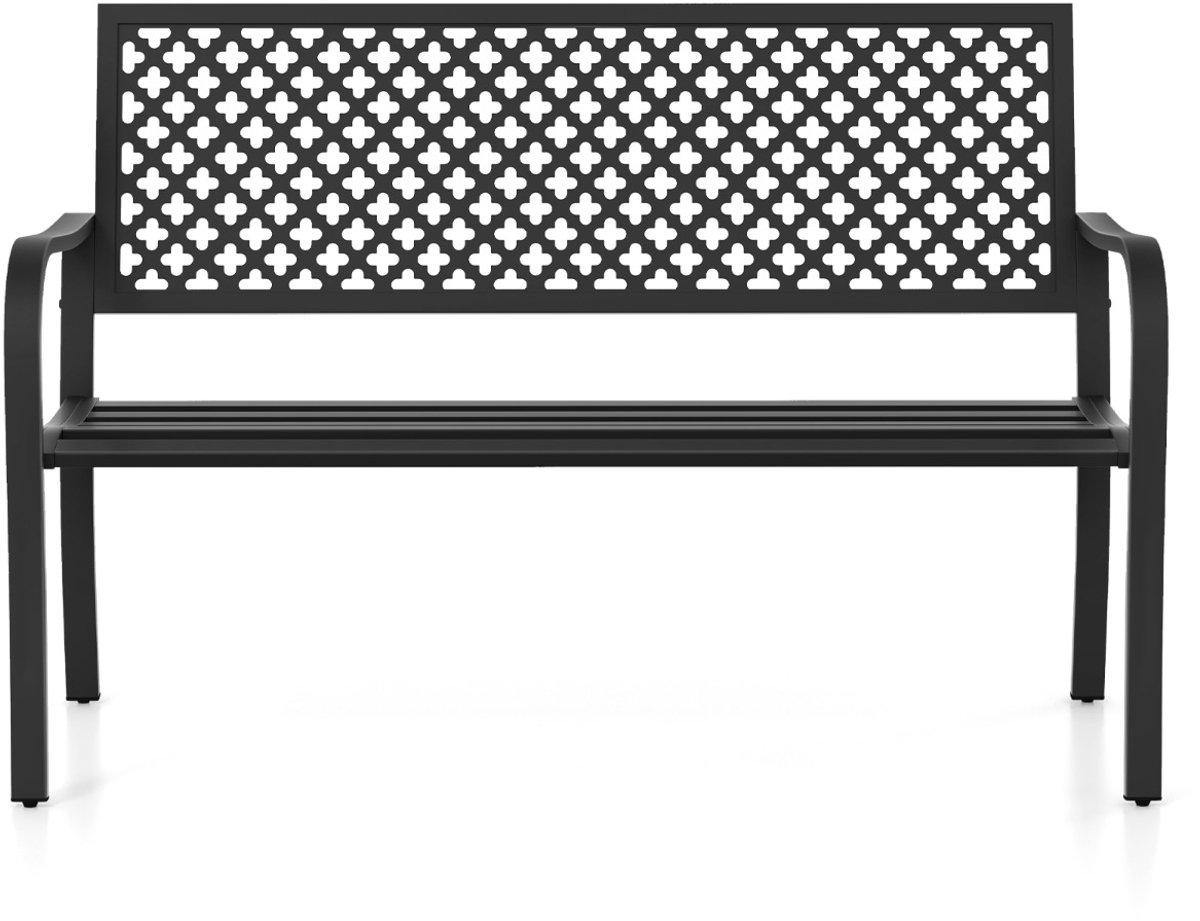 SureDeal® - Tuinbank - Buiten Persoons Metalen - Opengewerkte Rugleuning - Zitting - Lattenbodem - 127x62x86 cm - Donkerbruin