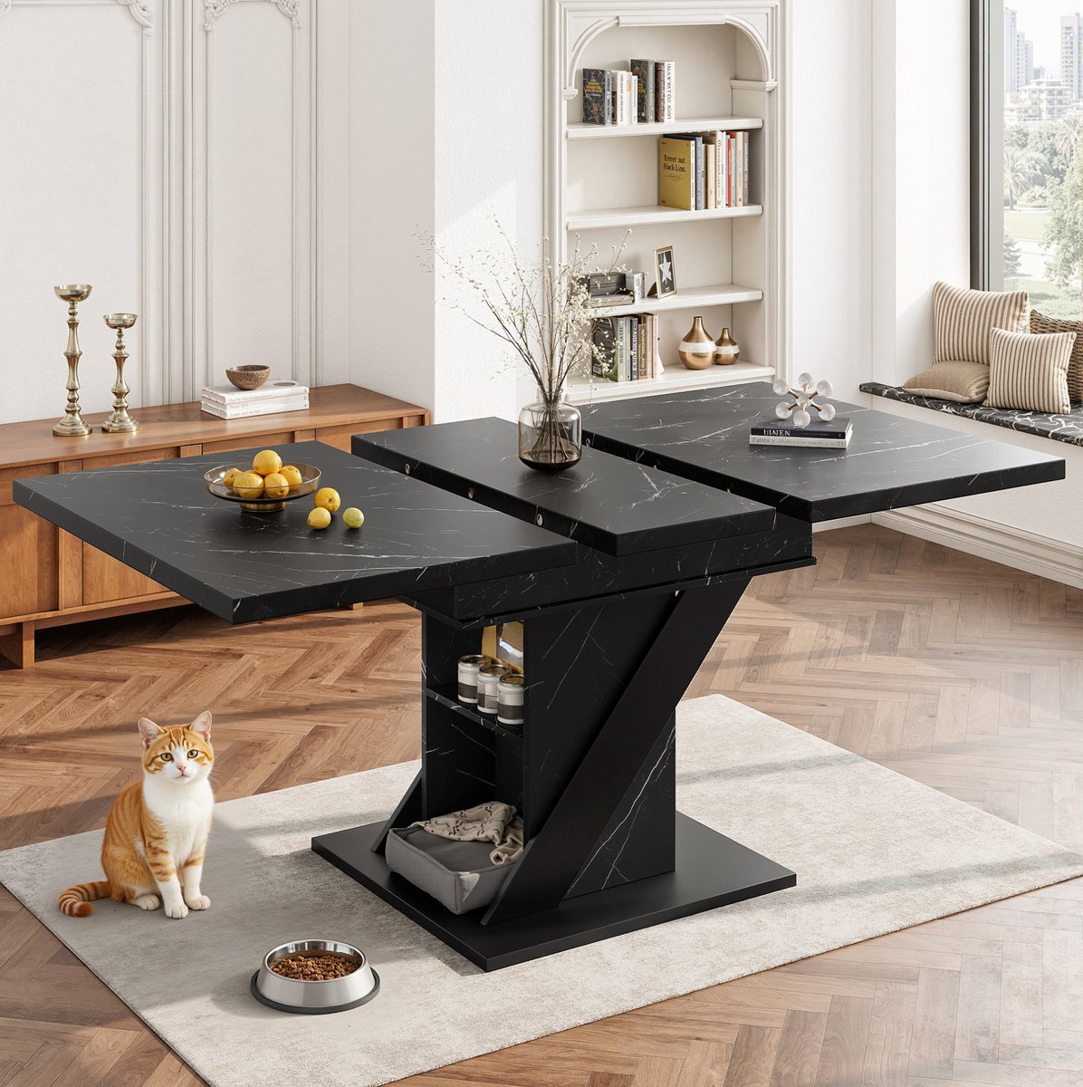 REDOM- Eettafel - Uitschuifbaar - Telescoopfunctie - Modern minimalistisch - Keuken en woonkamer - MDF en metaal - Zwart - 110-140 x 80 x 75 cm