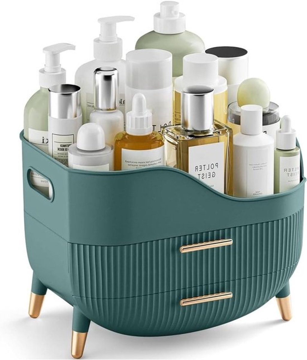 Make-up-organizer met lades - ruime huidverzorgingsorganizer met handvat voor slaapkamer, badkamer en aanrecht (groen)