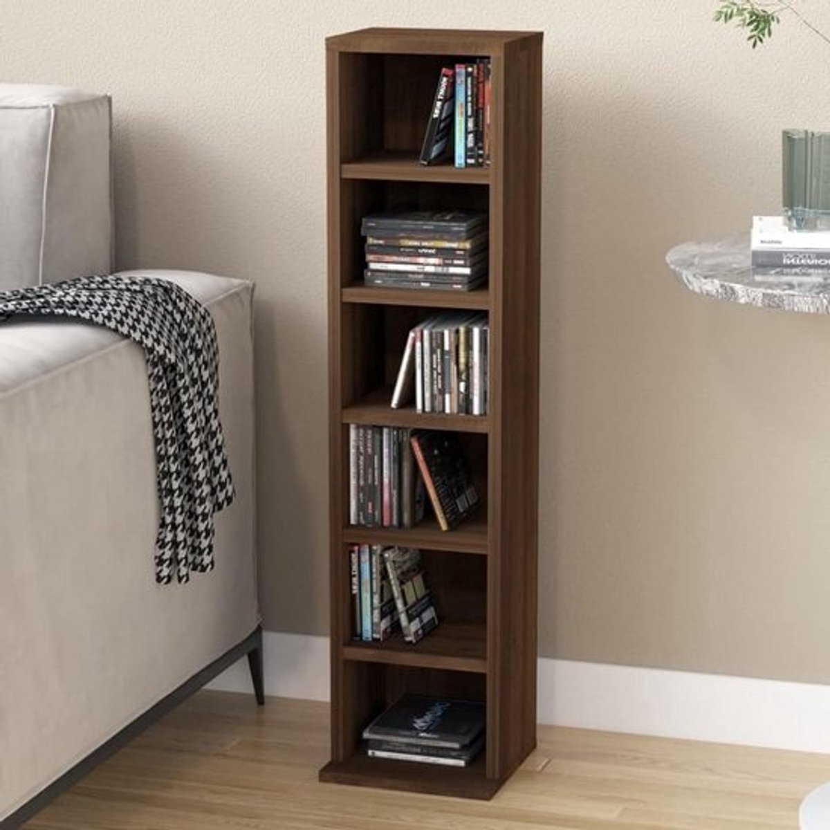 CD-meubel - CD-kast rek - Muziekcollectie organiseren - Grote opbergruimte - 21 x 20 x 88 cm - Eiken bruin