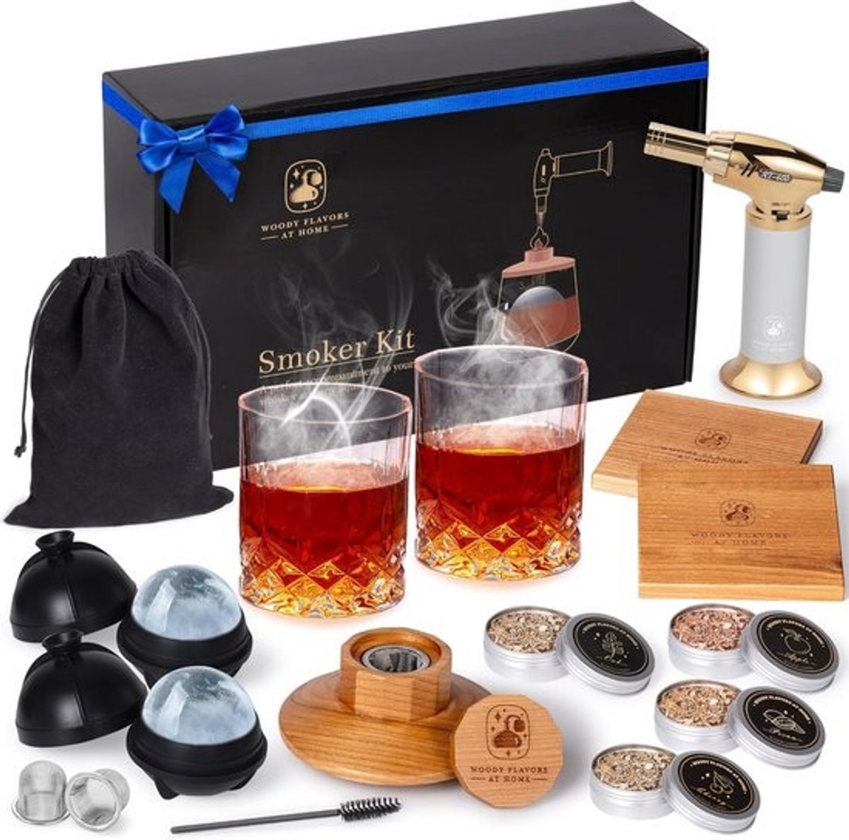 Old Fashioned Cocktail Smoker Set - Whisky en Bourbon Rookapparaat met Houtspaanders en Barbenodigdheden