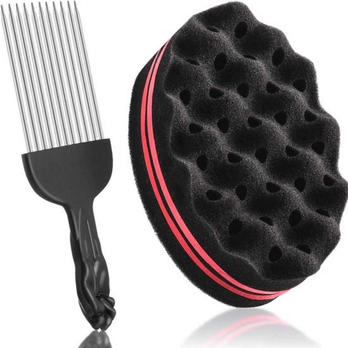 Haarsponsborstel en Afro-kam Set voor Haarstyling - Perfect voor Krullen en Vlechten