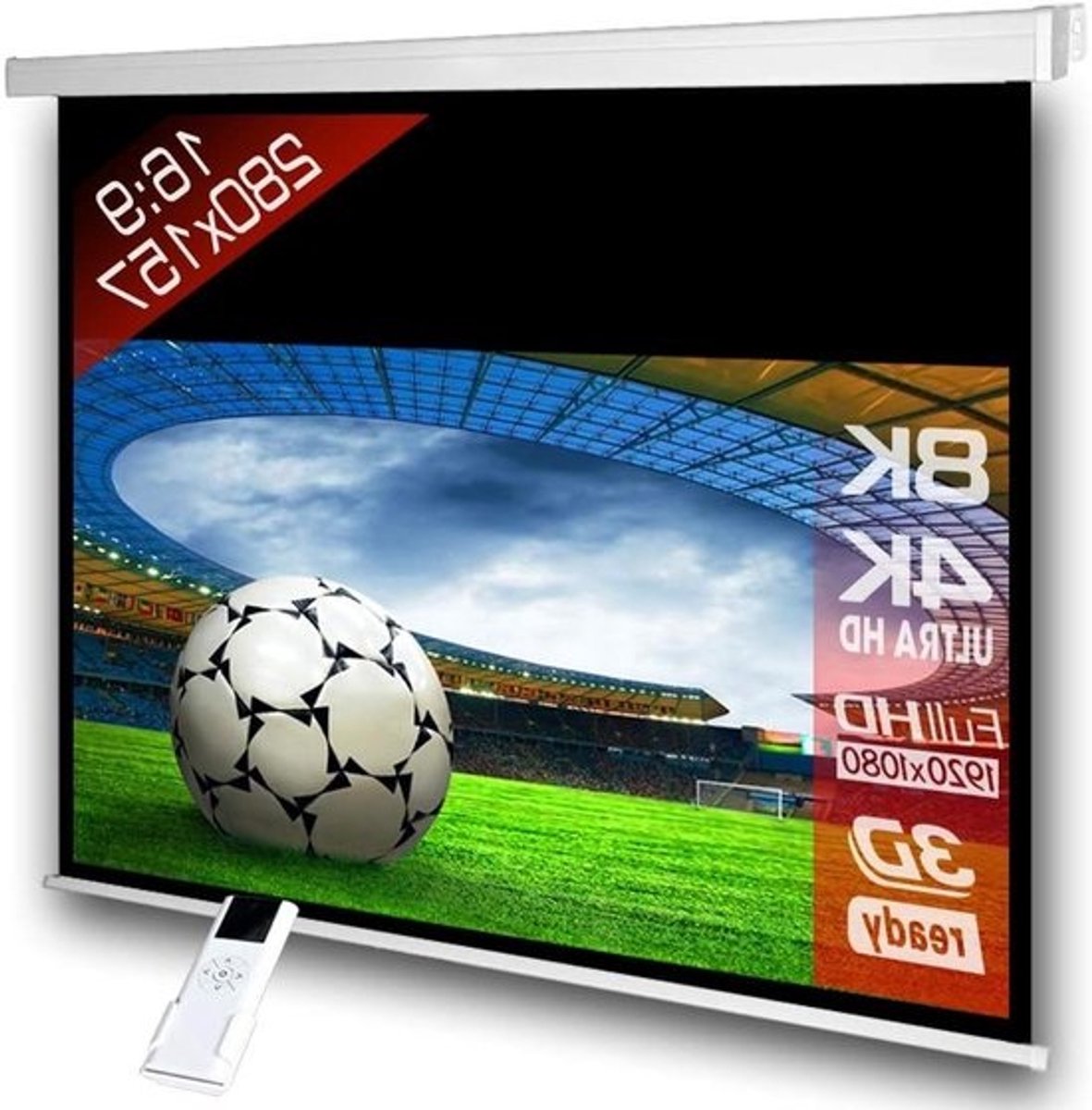 Projectiescherm Elektrisch - Motorisch Scherm - Home Cinema - 4K 8K HDR - 280 x 157 cm - Wit