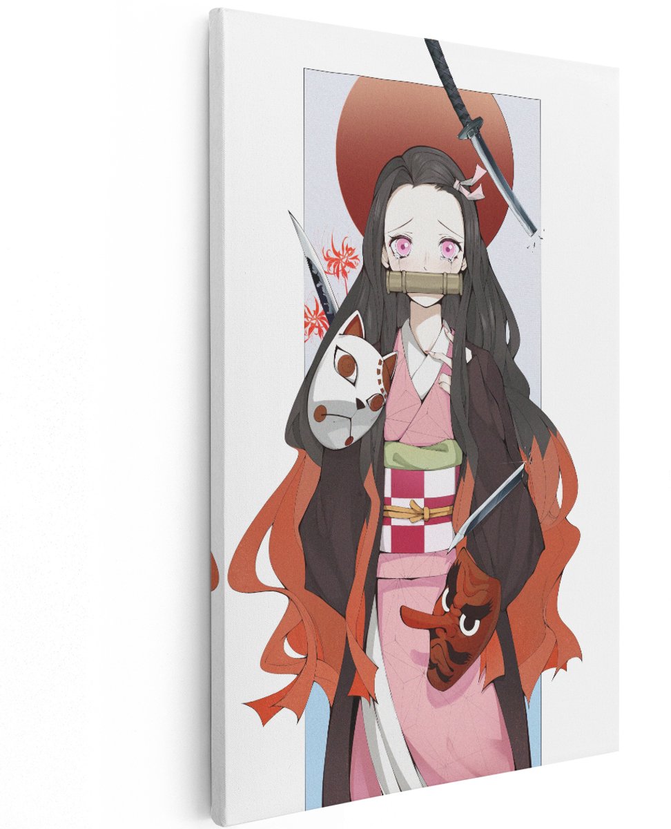 Artaza Canvas Schilderij Nezuko - 120x180 cm - Groot - Wanddecoratie Anime Demon Slayer - Muurdecoratie Japan - Schilderijen Op Canvas Slaapkamer