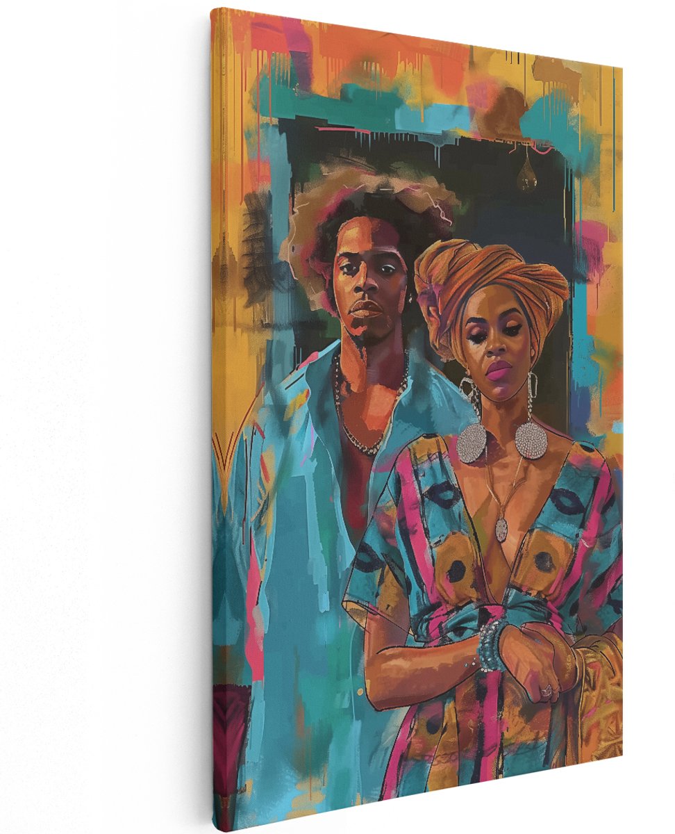 Artaza Canvas Schilderij Man en een Vrouw Naast Elkaar - 120x180 cm - Groot - Wanddecoratie Woonkamer - Schilderijen - Muurdecoratie