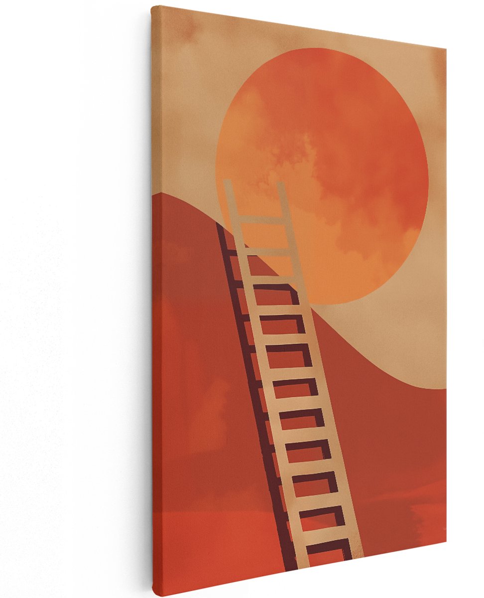 Artaza Canvas Schilderij Ladder op een Heuvel - 120x180 cm - Groot - Wanddecoratie Woonkamer - Schilderijen - Muurdecoratie