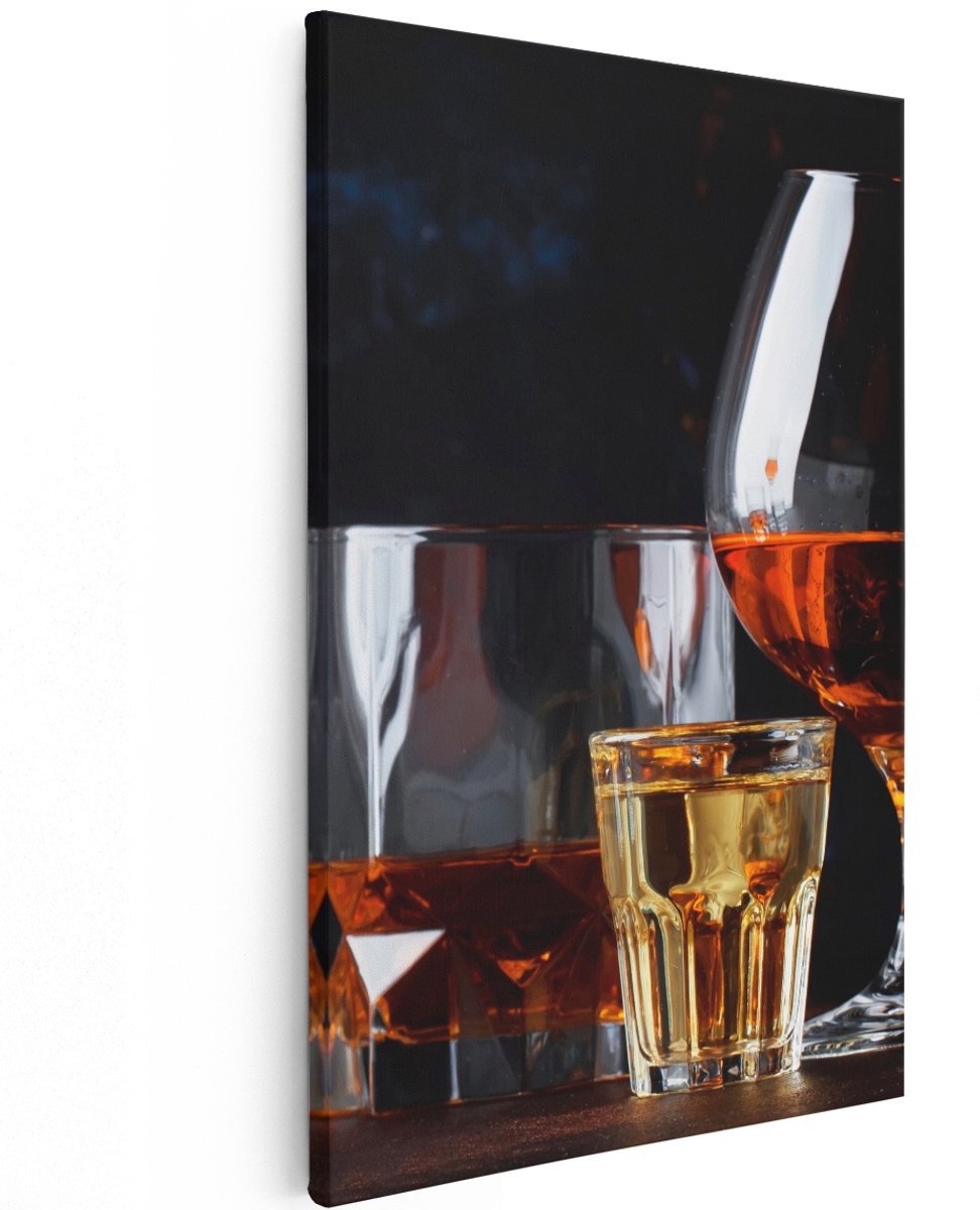 Artaza Canvas Schilderij Sterke Alcohol Drank - Glazen - 120x180 cm - Groot - Wanddecoratie Woonkamer - Schilderijen - Muurdecoratie