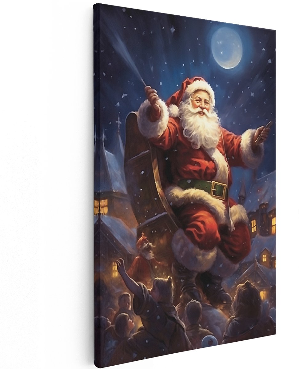 Artaza Canvas Schilderij Kerstman deelt Cadeaus uit - 120x180 cm - Groot - Foto Op Canvas - Wanddecoratie Woonkamer