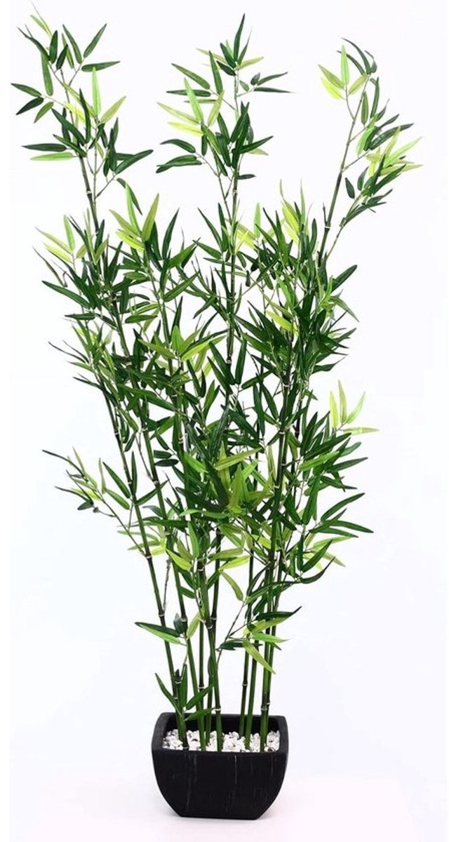 Kunst bamboeplant 120 cm hoog in zwarte decoratieve pot - Realistische zijden plant