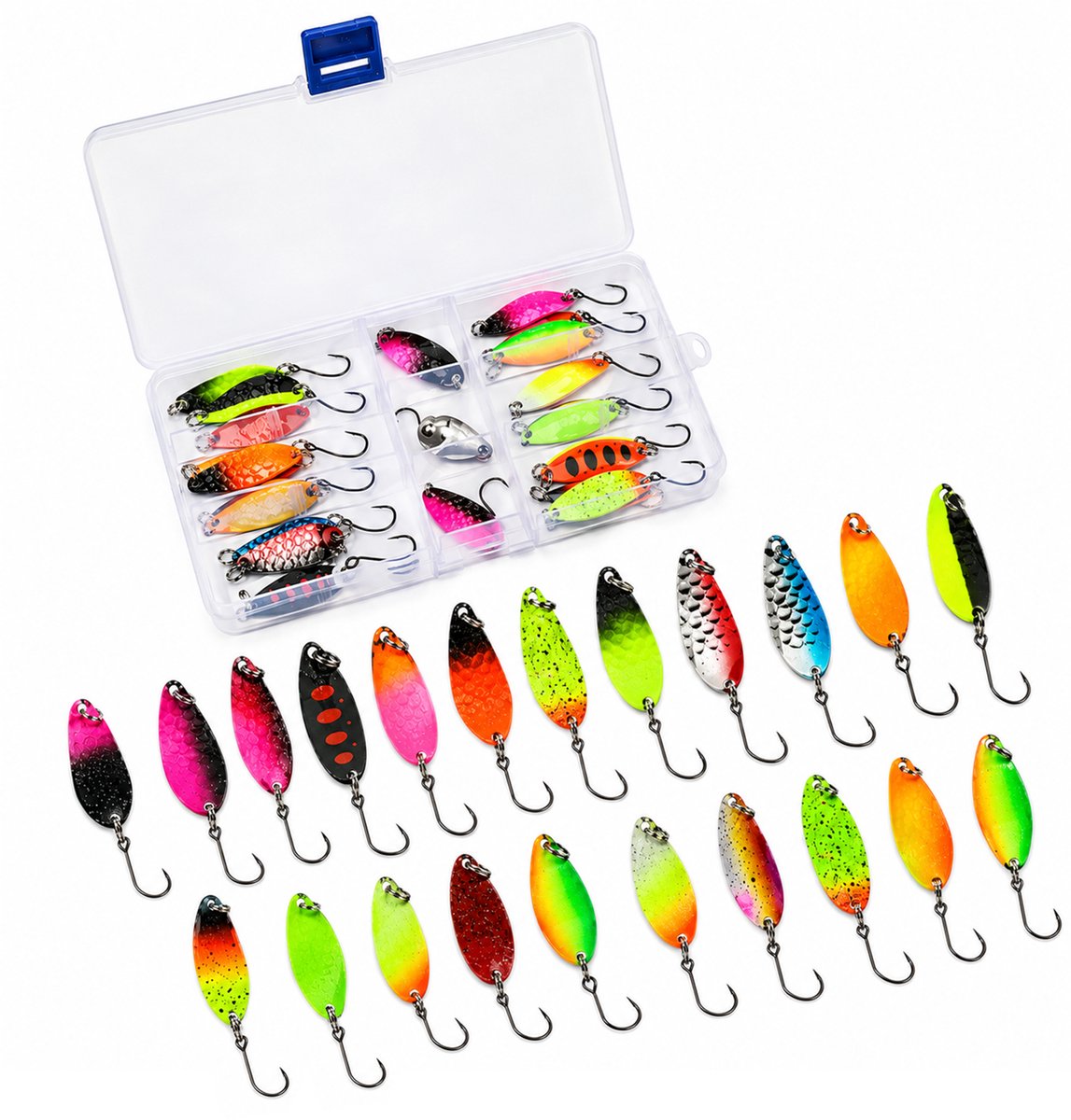 Fish-Xpro Troutlook Forellepel Set - 21 Stuks - 3 g - Enkele Haak - Tacklebox