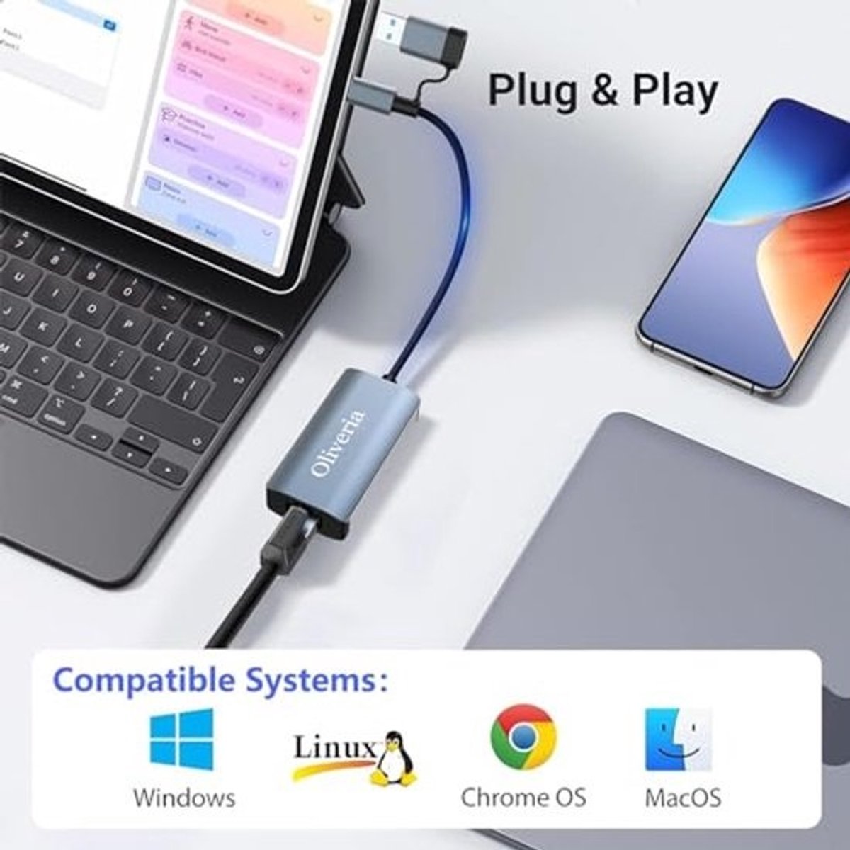 USB-C naar Ethernet Adapter - Gigabit Ethernet LAN 1000 Mbps Netwerkadapter