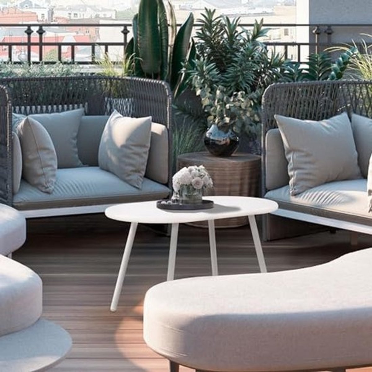 Ovale Salontafel voor Binnen en Buiten - Weerbestendige en UV-bestendige Loungetafel - Bijzettafel - Wit