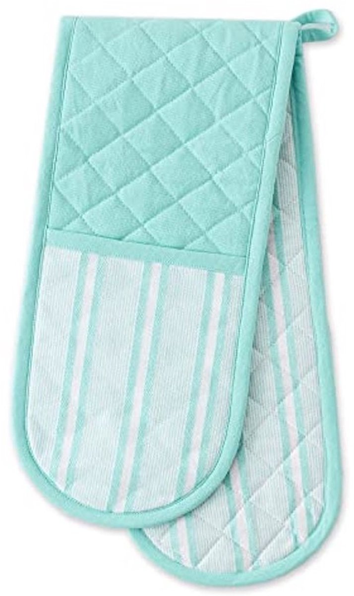 Dubbele Oven Mitt voor Keuken Koken en Bakken - Aqua 35x7.5