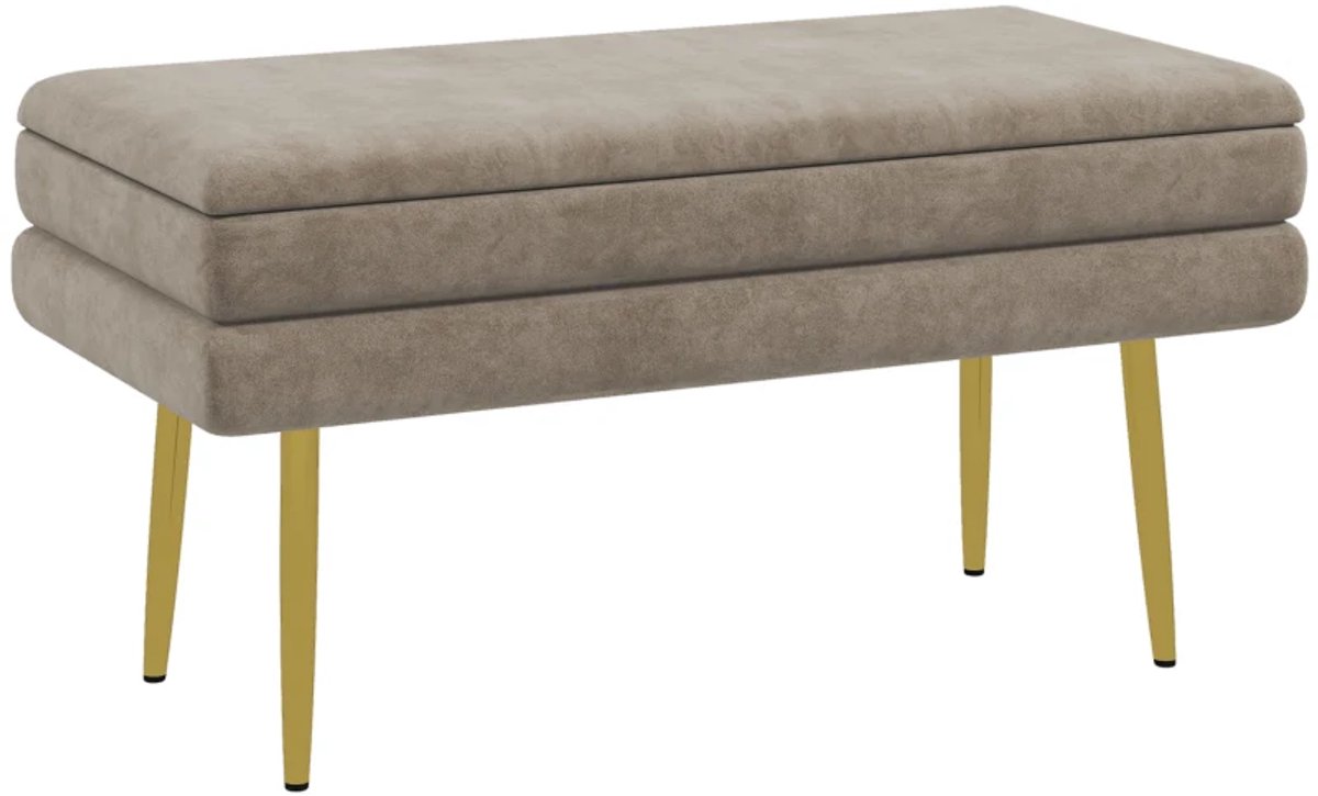Bankje - Gestoffeerde Bank Met Opbergruimte - Staal - 79,5 x 37,5 x 43 cm - Beige