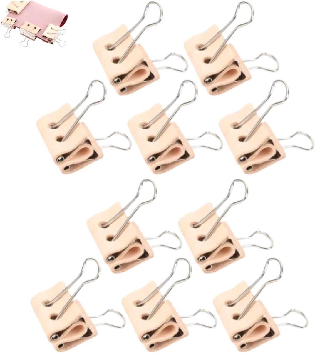 Handgemaakte lederen bindmiddel clips - 10 stuks kleine metalen factuurclips, paperclips en tasclips voor vrouwen, perfect voor organisatie en creativiteit
