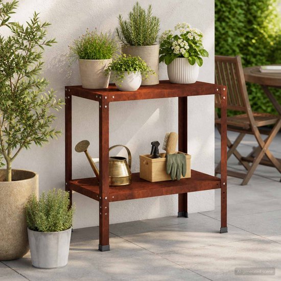 vidaXL - Planttafel - 60 - x - 50 - x - 80 - cm - weervast - staal - Roestkleurig — afbeelding 3