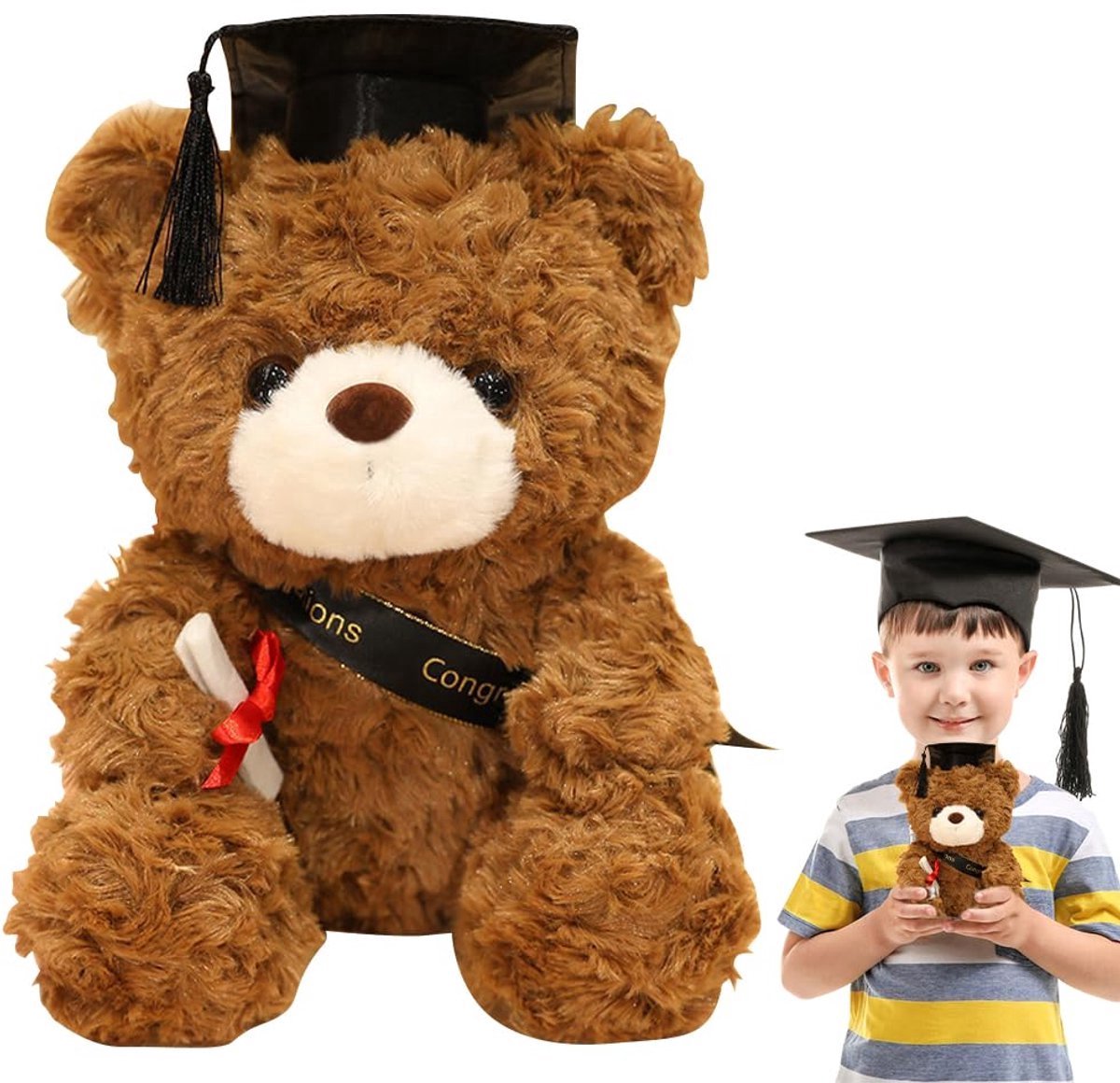 Teddybeer knuffelbeer - Pluche knuffels met diploma en doctorshoed voor meisjes en jongens - Afstudeercadeau - Geslaagd examen cadeau - Bachelor diploma cadeau - beertjes knuffels - 23 cm