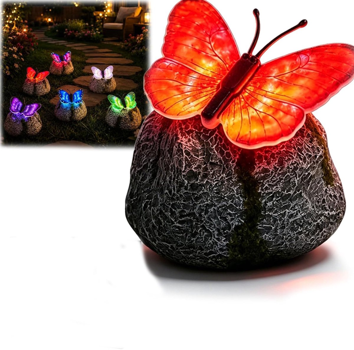 Namajunas - Zonne‑energie vlinder decoratielamp - Energiezuinig - Solar Tuinverlichting - Buitenlamp - Sfeerverlichting - Tuin Decoratie voor Buiten - Waterafstotend - Tuinverlichting op Zonneenergie -Tuinbeelden voor buiten