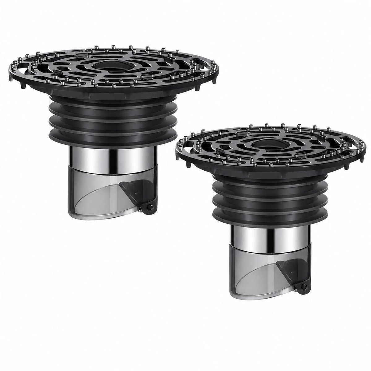 Namajunas - 2 stuks doucheafvoerstoppen - Magnetische terugslagklep - Afvoerplug badkamer - Doucheputje haarvanger - Past binnendiameter 32–66 mm - RVS douchegoot - Douchedrain - Variabele diameter ringen - Voor afvoeren, riolen en leidingen