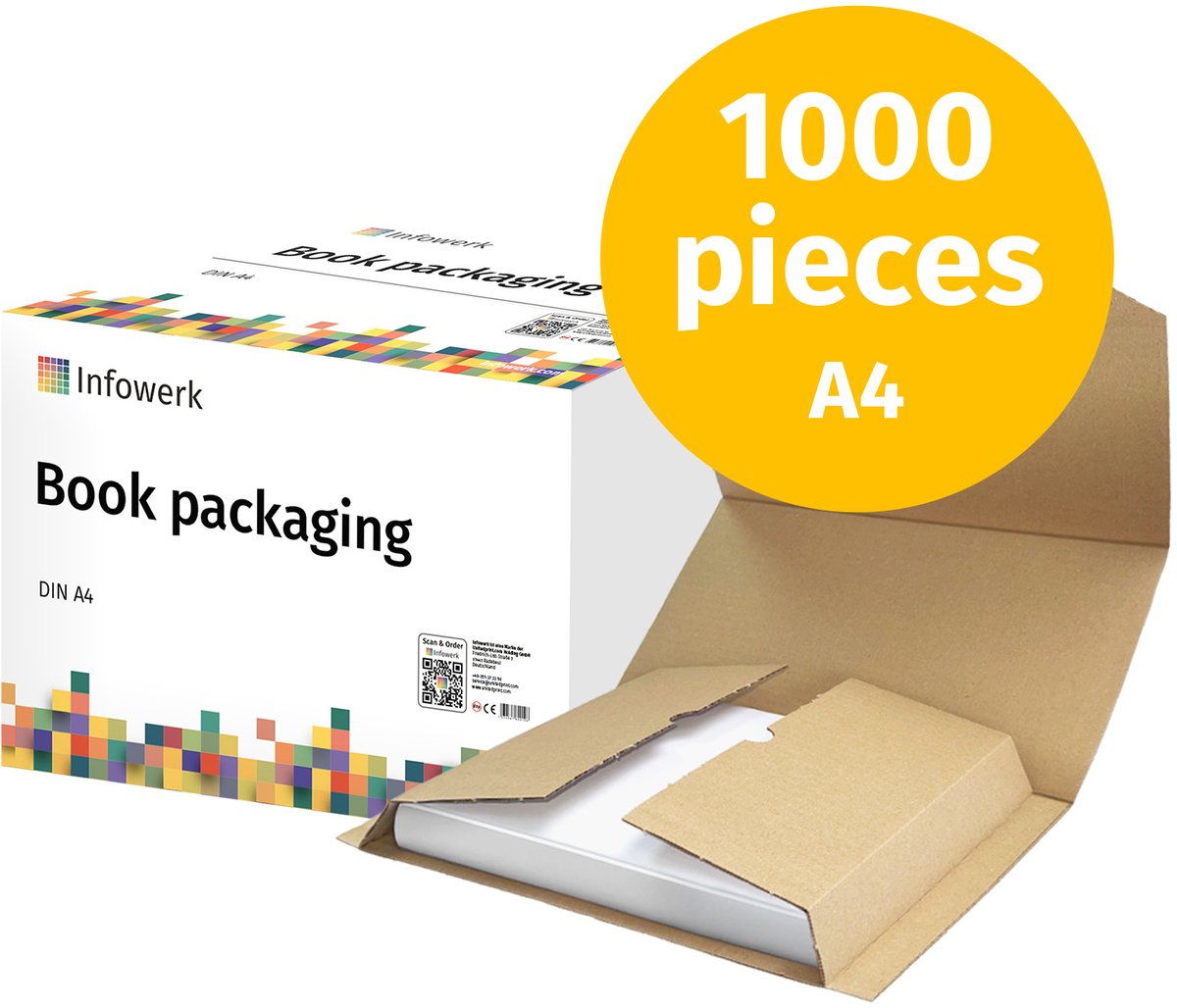 NIEUW: Infowerk Boekverpakking, DIN A4, Verzendverpakking, onbedrukt, 1000 stuks