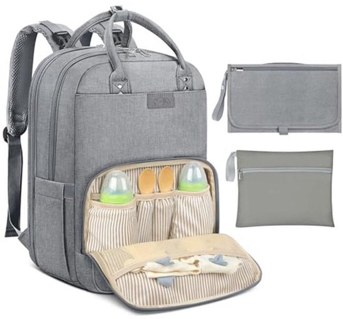 Luierrugzak voor baby's - Grote luiertas met kinderwagenriemen en luieronderlegger - Zwart