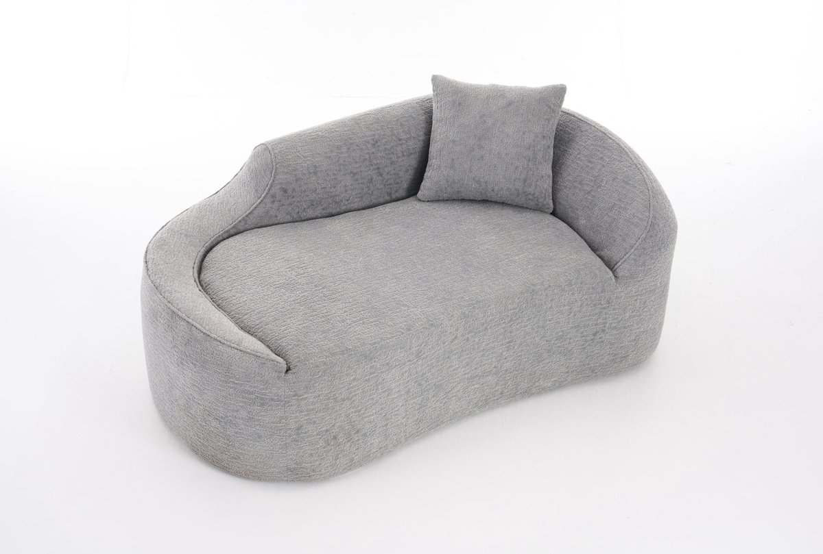 REDOM- Slaapbank - Diepe zitting - Gebogen chaise longue - 3-in-1 functie - Modern - Woonkamer of slaapkamer - Chenille - Lichtgrijs - 155 x 96 x 65 cm