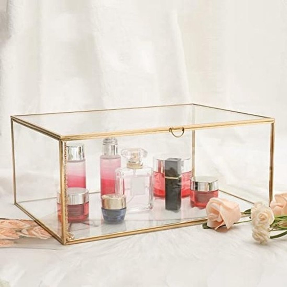 Vintage glazen doos met deksel - Decoratieve bewaarbox voor sieraden en snuisterijen - Transparante glasdisplay