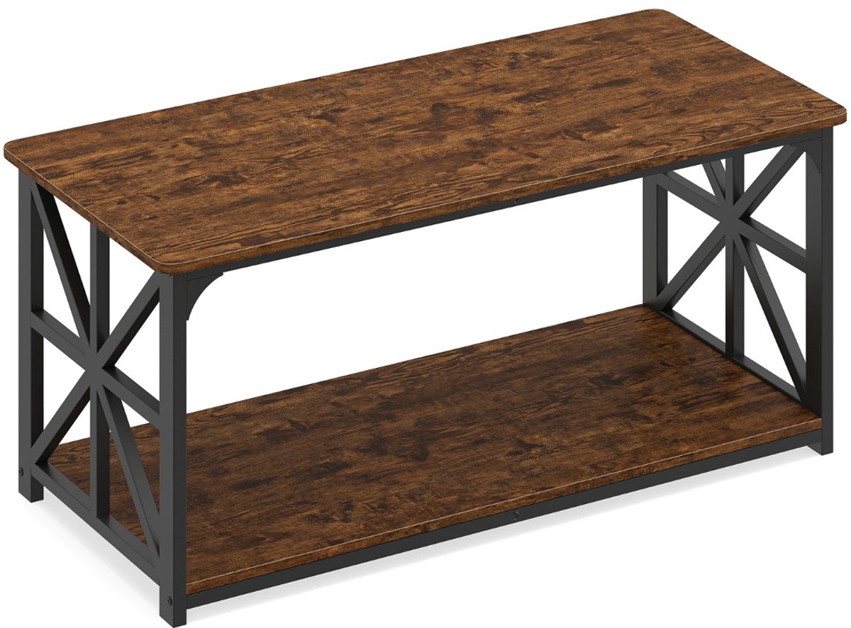 SureDeal® - Salontafel - Industriële Boerderij Accenttafel - Open Opbergvak Rechthoekige - Niveaus - Metalen - 109x50x48 cm - Koffiebruin