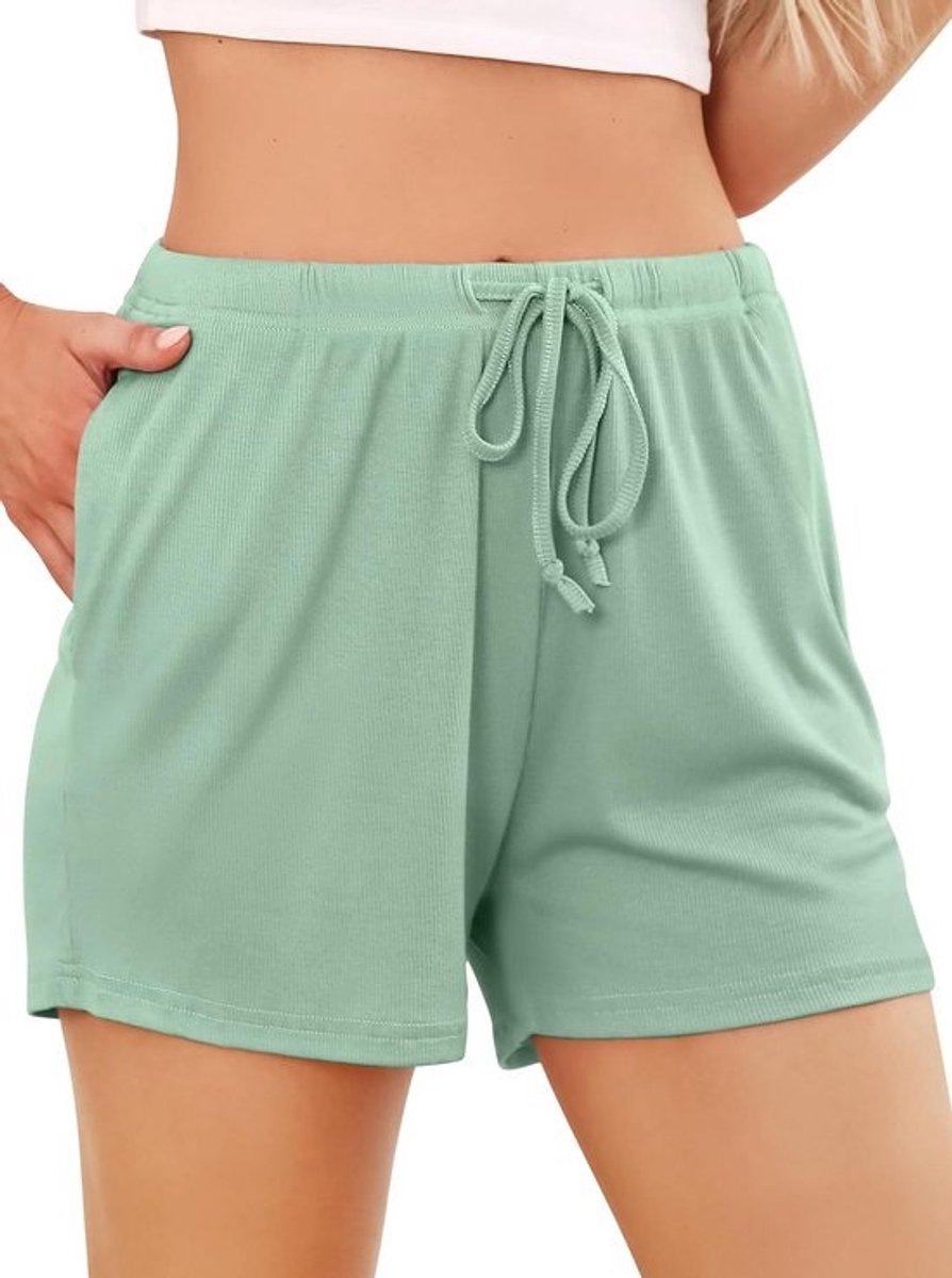 Dames Pyjamabroek Kort - Superzachte Loungeshorts met Zakken en Trekkoord - Comfortabele Stretch Jersey