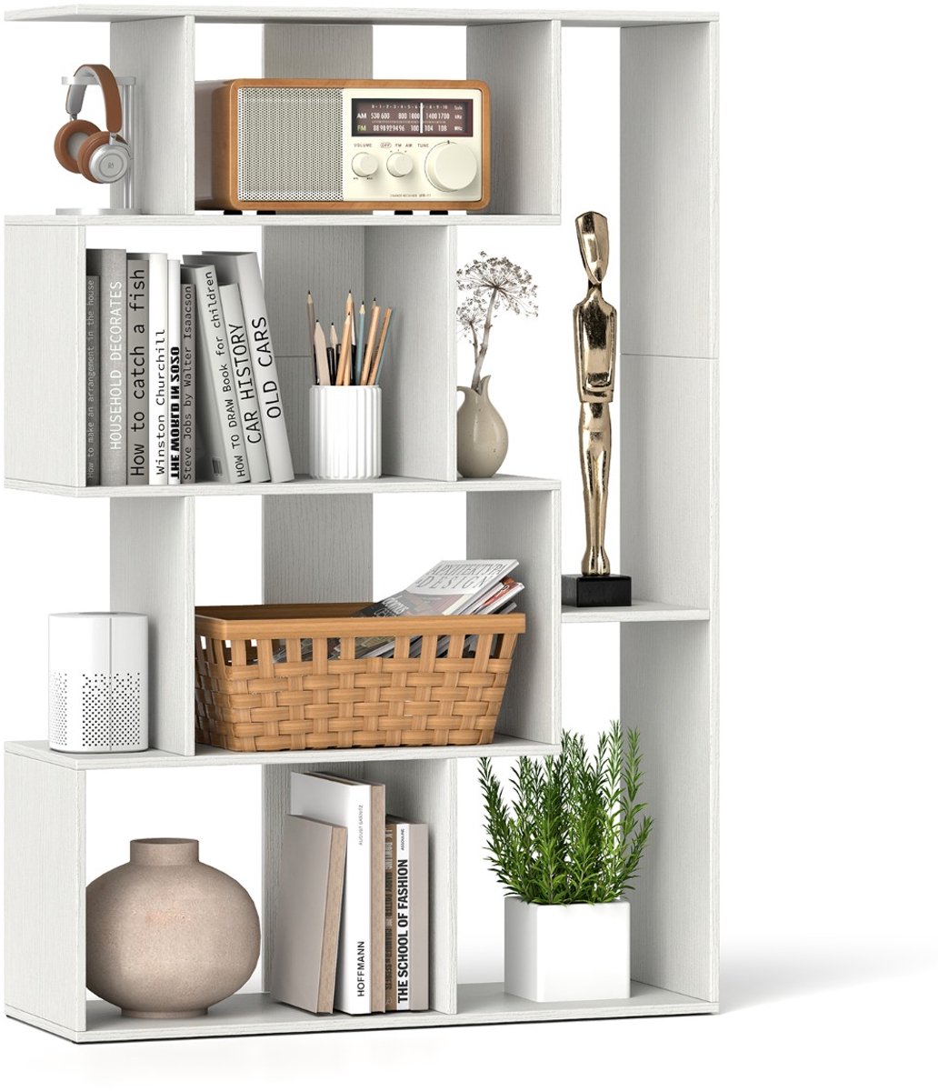 SureDeal® - Opbergrek - Open Geometrisch Boekenrek - Kantelbeveiligingen Vloerorganizer Display - 80x30x119 cm - Wit