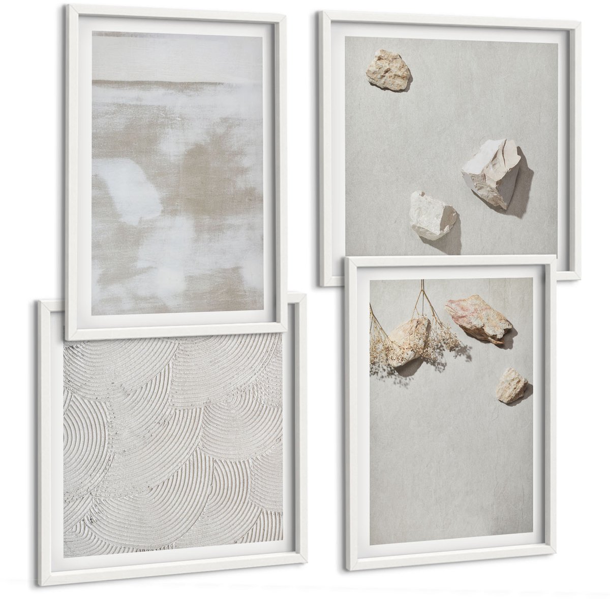 Wallfluent 4-Delige Schilderij Set - Zandstenen En Een Verweerde Textuur In Boho-Stijl - 40 x 40 En 40 x 60 - Stijlvolle Muurdecoratie - Kantoor