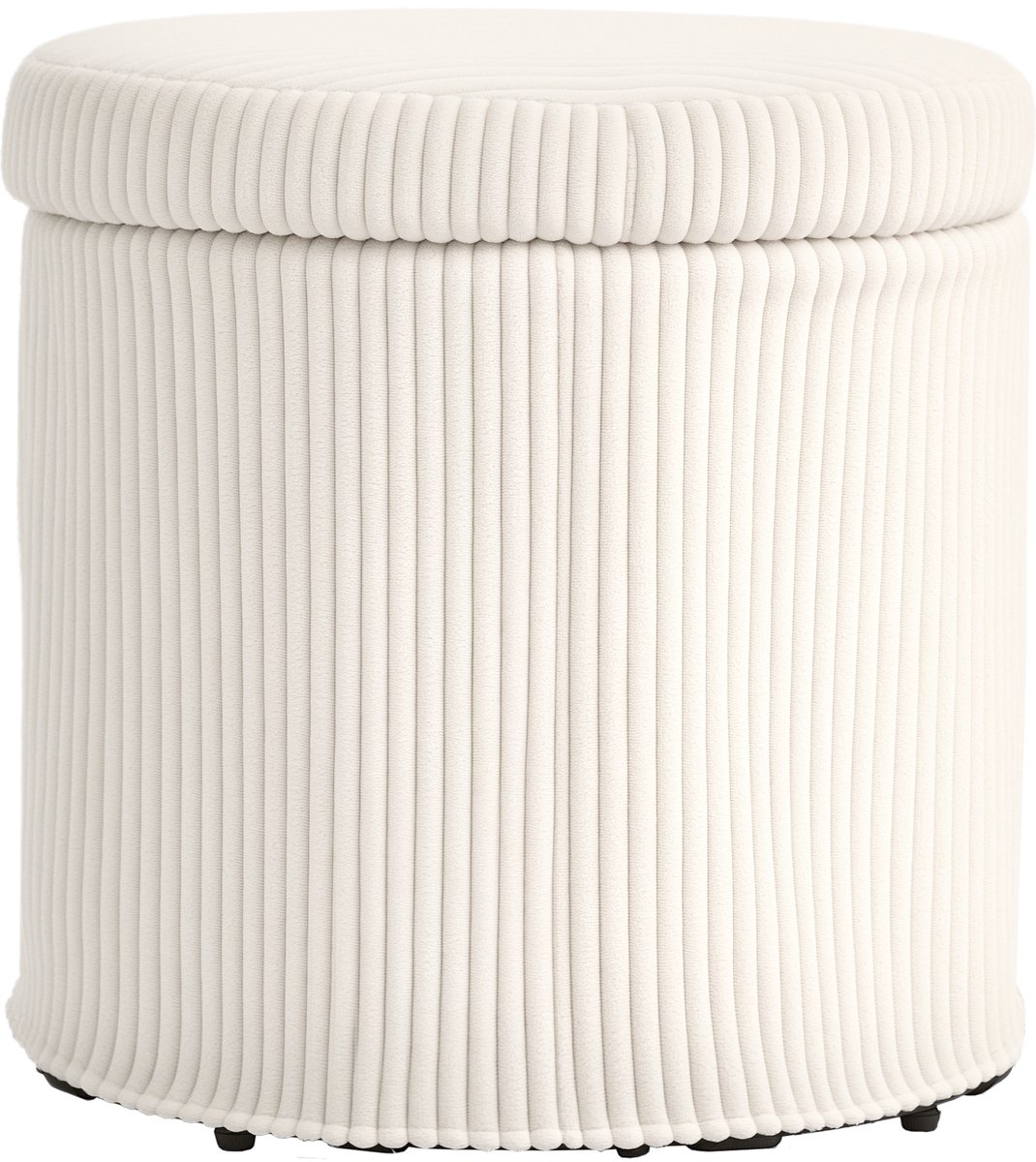Ronde opbergpoef bekleed met corduroy, met een stevig stalen frame en zachte vulling, Ø40x41 cm, beige