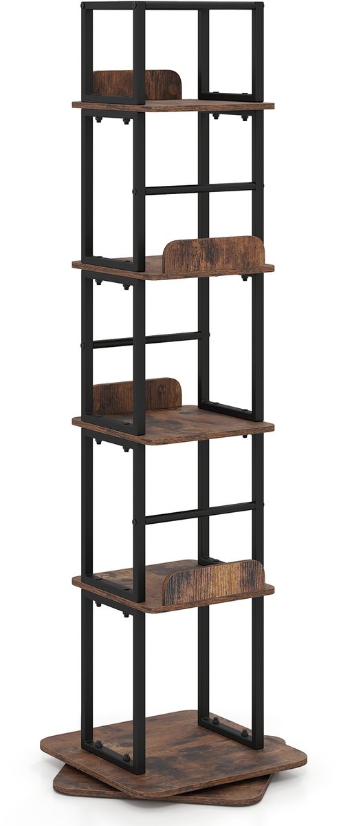 SureDeal® - Boekenkast - Draaibare Boekenrek - Planken Open Rekken - Zijranden - Valbeveiliging - 40x40x148,5 cm - Koffiebruin