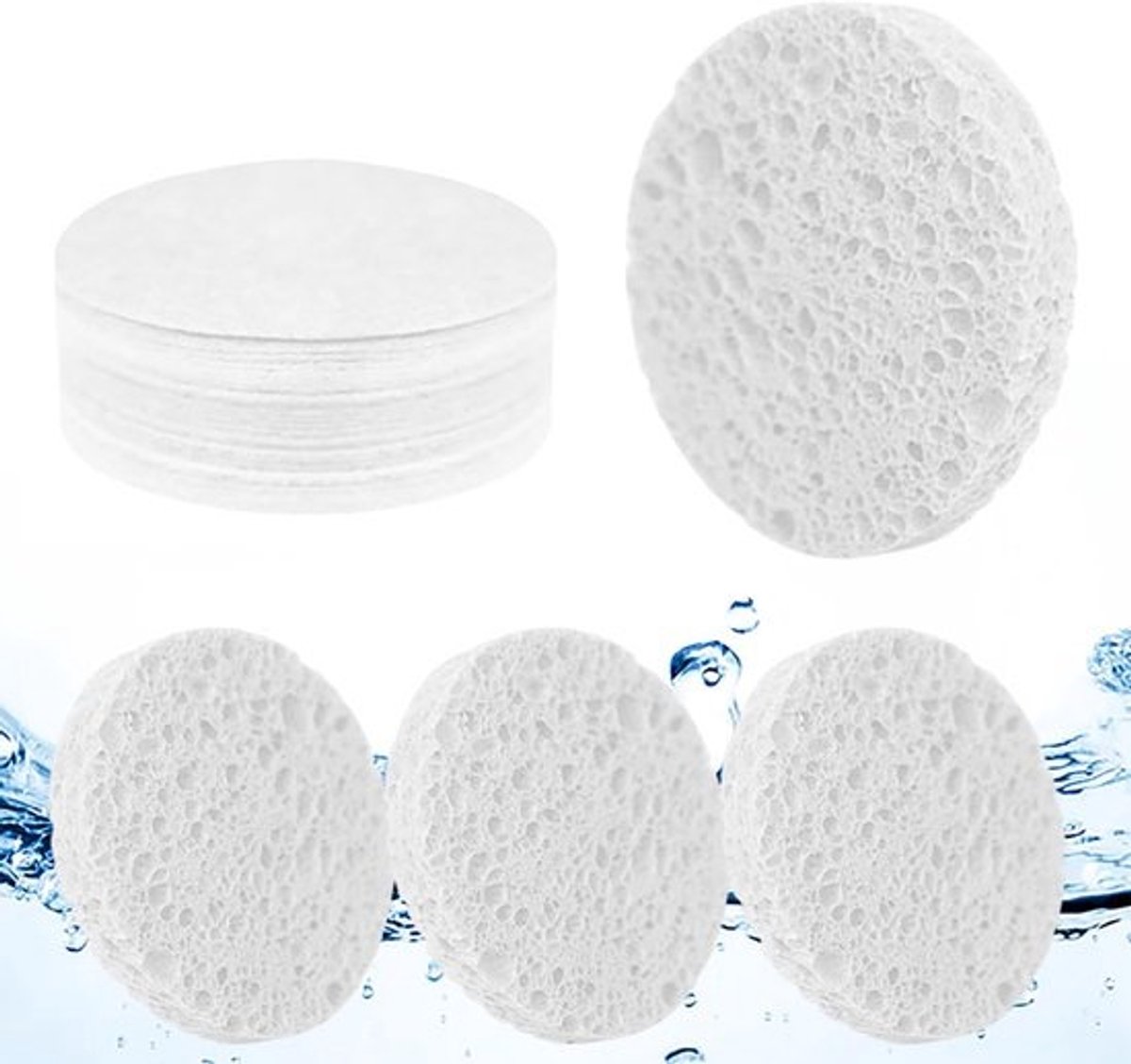 25x Gecomprimeerde Gezichtssponzen voor Reinigen, Make-up Verwijderen en Massage - Wit