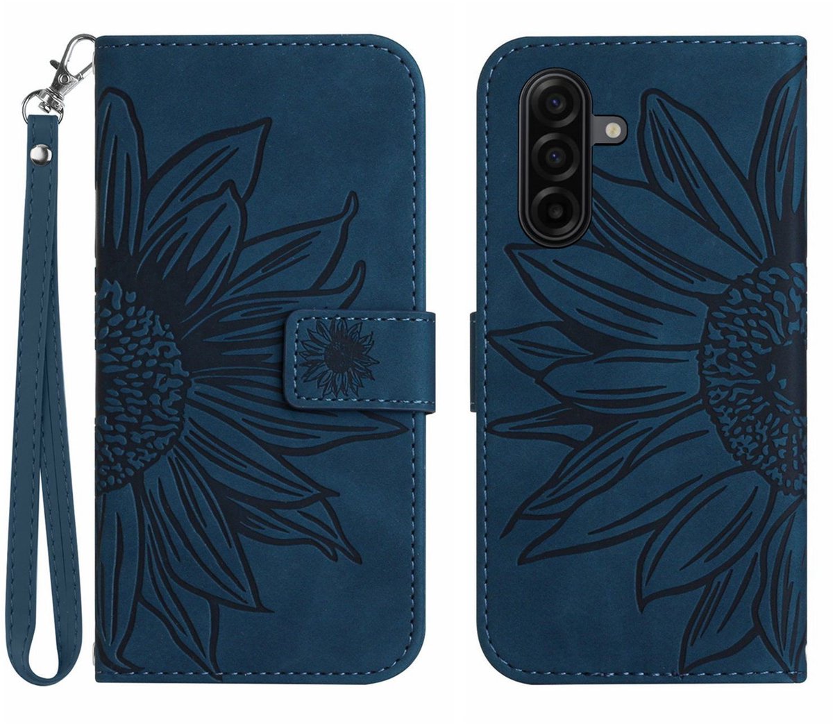 Coverup Hoesje - Geschikt voor Samsung Galaxy S26 FE Hoesje - Coverup Zonnebloem Book Case met Koord - Donkerblauw