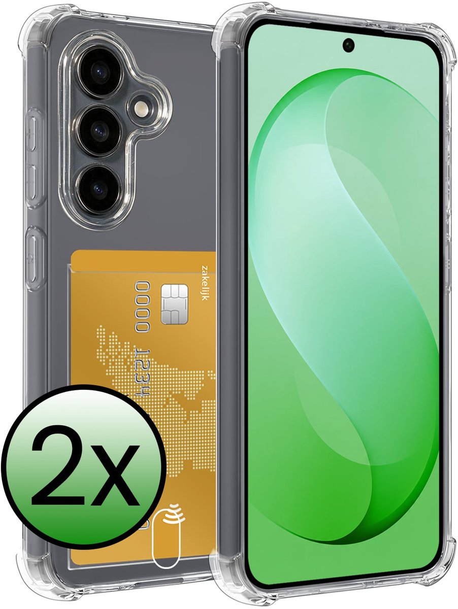 Hoesje 2 Stuks - Geschikt voor Samsung Galaxy S26 FE - Met Pashouder en Kaarthouder - Telefoon Hoes Shockproof - Siliconen Case - Back Cover - Shock Proof - Pasjes Houder - Transparant