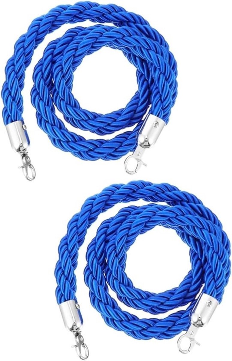 Afzet touwen set - Veiligheid touwen - Evenementen controle - Zilveren haken - 2x 1.8 meter - Blauw