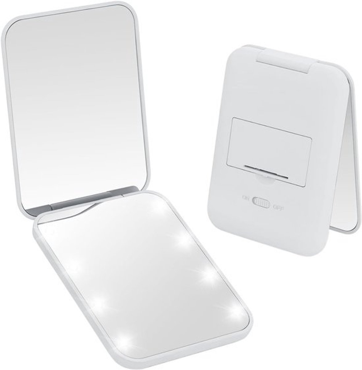Reis Make-up Spiegel - Compacte Spiegel - Opfrissen Onderweg - Vergrotend En Verlicht - Handheld Formaat - Wit