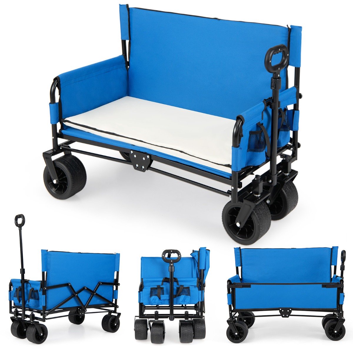 SureDeal® - Kamper - Opvouwbare Kinderwagen - Verstelbare Duwstang Voorzien - Terreinwielen - 96x59x75 cm - Blauw