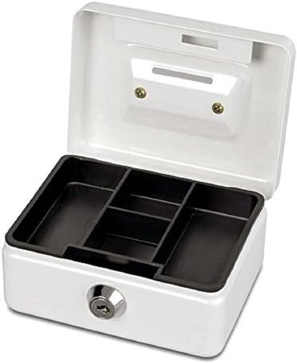 Geldcassette Staal - Kassa Box - Geld Opslag - Inclusief 2 Sleutels - 12.5 x 9.5 x 6.1 cm - Wit