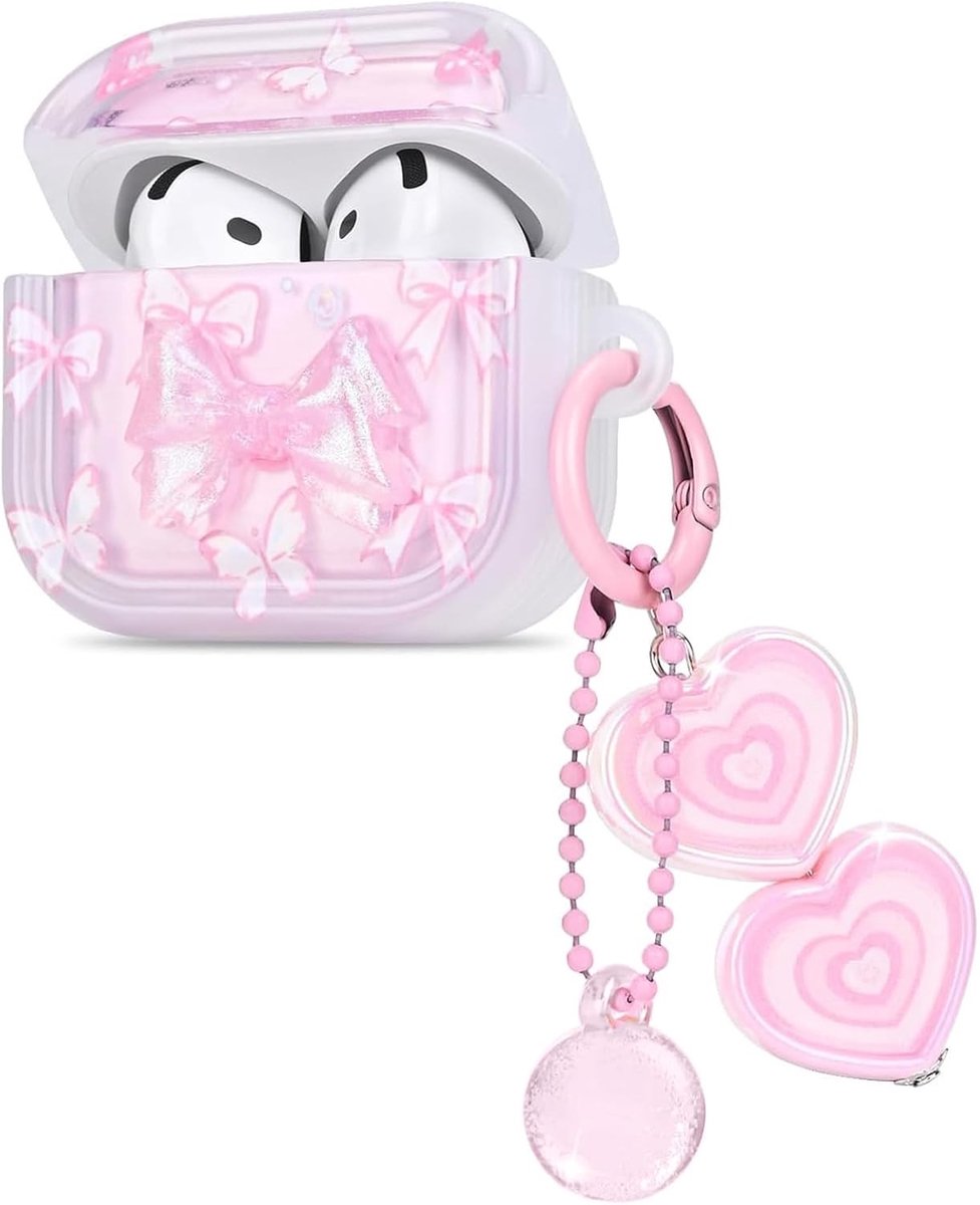 Transparante Beschermcase voor AirPods 4 met Esthetisch Ontwerp, Schokbestendig en Zacht TPU voor Vrouwen en Meisjes, Inclusief Strik en Parels